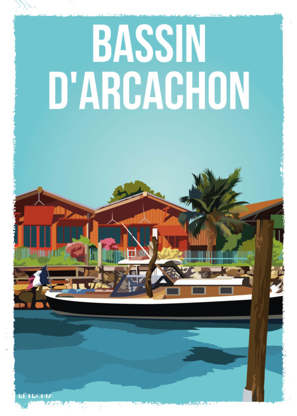 Bassin Darcachon Vintage Atlantique Illustration Retropia