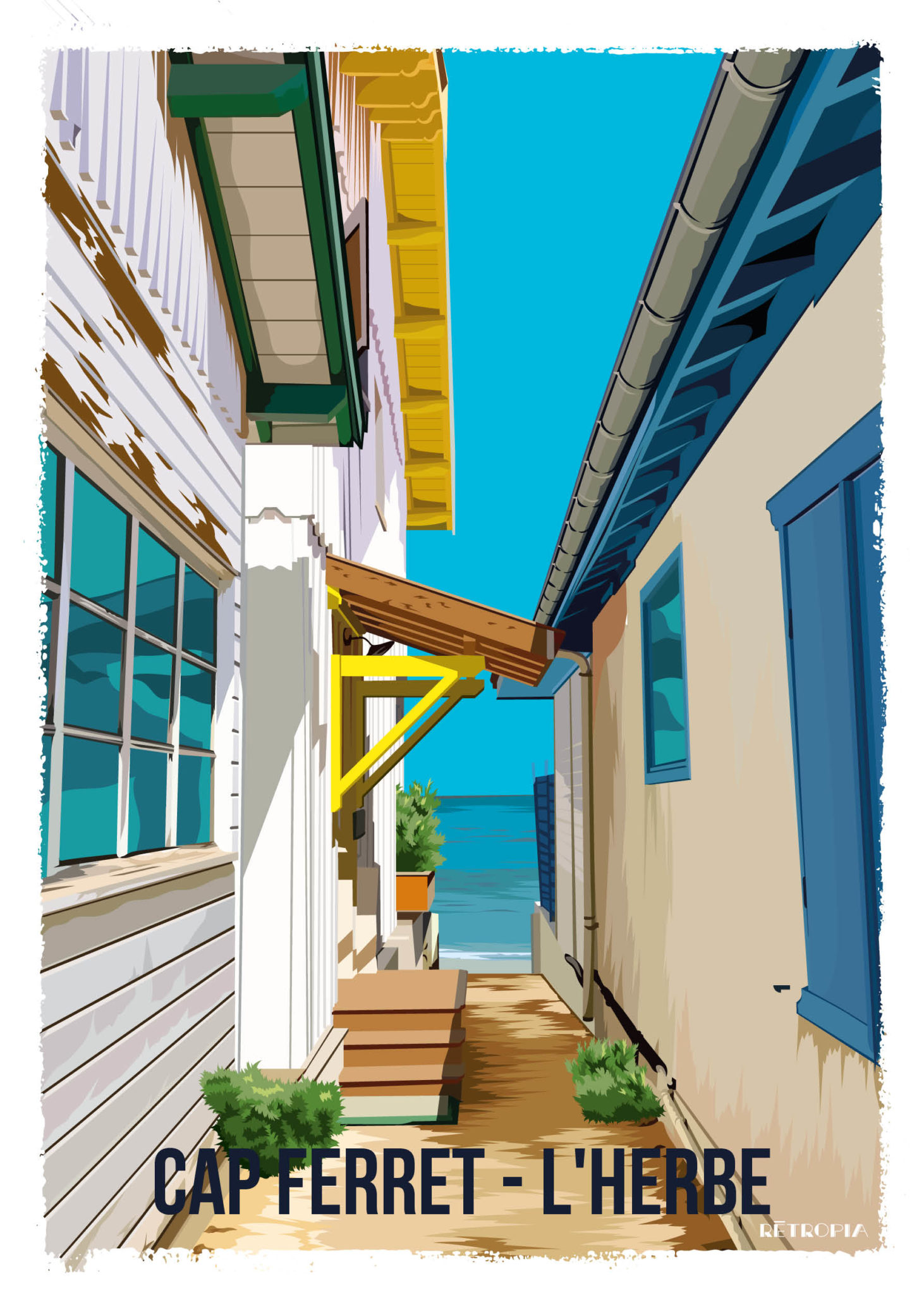 Village de l'herbe Le Cap Ferret Illustration Retropia